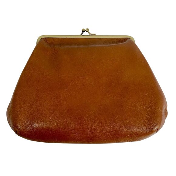 Patricia Nash Brown Leather Womens Clutch Purse Brass Frame Embossed Floral Logo - Picture 6 of 15